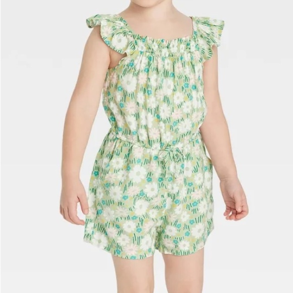 Cat & Jack Toddler Girls Sleeveless Romper - Sage Green Floral 3t